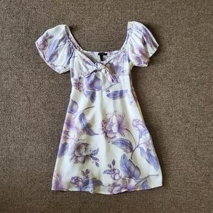 Purple and white floral mini dress